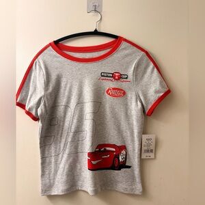 Disney Girls Gray and Red Lightning McQueen Crop Top